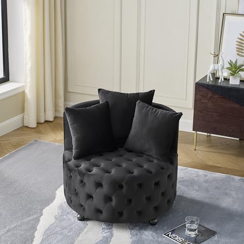 Sillón Giratorio Tapizado Terciopelo Negro miniatura 2