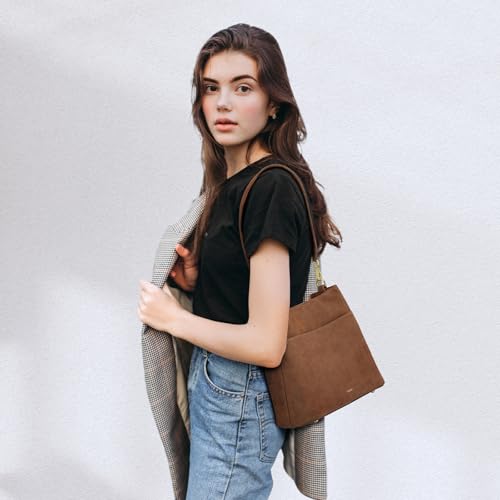 Image of Kattee Leather Handbags for Women 2026, Soft Shoulder Tote Crossbody Purses Bucket Bags with 2 Detachable Straps