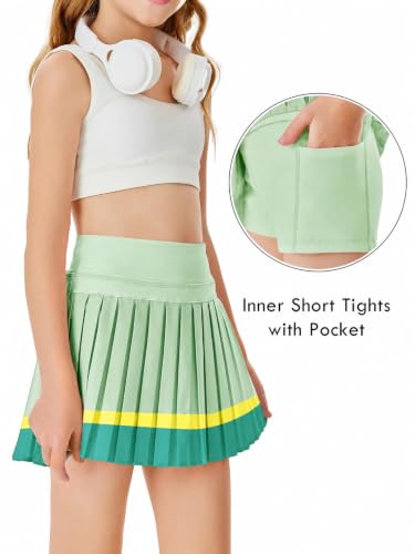 Image of Haloumoning Girls Pleated Skirts with Shorts Athletic Tennis Skorts Sport Performance Skirt with Pockets 4-14 Years