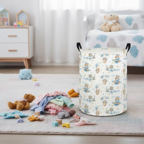 Image of Baby Laundry Hamper kids laundry Basket Waterproof Laundry Bag for Bedroom Clothes Organizer Room Decor(Pilot Bear)