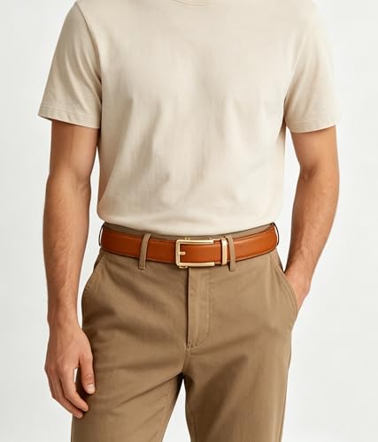 Image of Lingli Men's Belt,Ratchet Dress Belt with Automatic Buckle Brown /Black-Trim to Fit-35mm wide