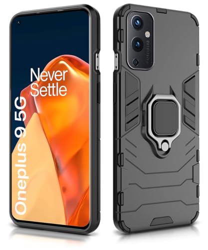 Image of WOW IMAGINE Shock Proof Back Case Mobile Cover for 1+ OnePlus 9 5G | Back Cover Case (Tough Armor | Hybrid PC + TPU | Ring Holder & in-Built Kickstand | Black)