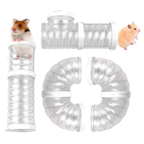 MUYG 8 PCS Hamster Tube Set, Hamster Toy Set DIY Clear Pet Cage Tunnel Small Animal External Accessories Adventure Tube Syrian Rat Mouse (White)
