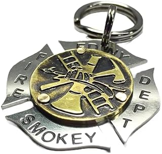 Maltese Cross Firefighter Fireman Badge Pet Id Tag-Fire Insignia Pet Tag-Custom Pet Identification Tag-Engraved Dog Tag (1 1/2")