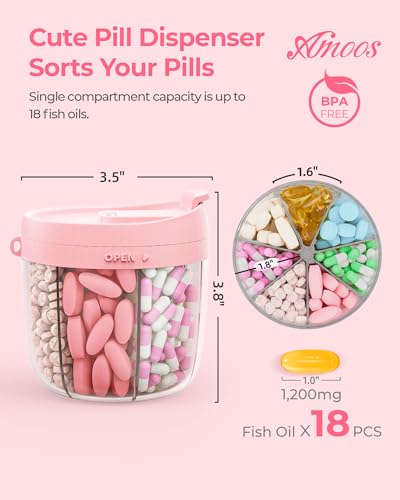 AMOOS Cute Pill Dispenser with 7 Compartments, Pill Bottle Organizer with Anti-Mix Design, Portable Pill Organizer for Travel with Wide Mouth for Easy Access, BPA-Free Patented Pill Container, Pink - Image 3