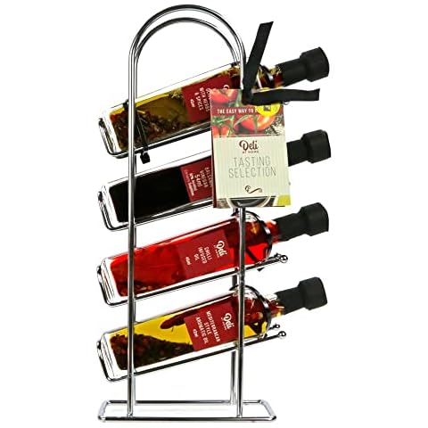 Italian Food Gifts for Foodies with Flavoured Olive Oil and Italian Balsamic Vinegar - Cooking Oil Food Gift Set in Metal Rack - Infused Oil, Balsamico, Flavoured Oils and Chilli Oil Gift Set Cover