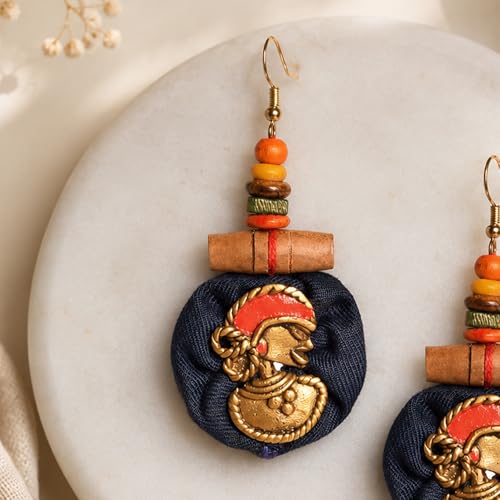 Image of Royal Queen & Empress Handcrafted Tribal Dhokra Earrings Collection for Women - Wooden, Fabric & Round Statement Ethnic Designs in Multiple Colours