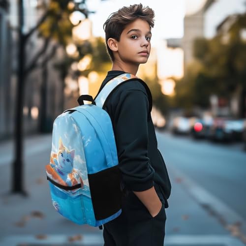 Swimming Cat Backpack for Girls 6-8 Cute Bookbags Aesthetic for Kids with Extra Pockets 17 Inch School Backpack for Students Camping Picnic Casual Daypack3