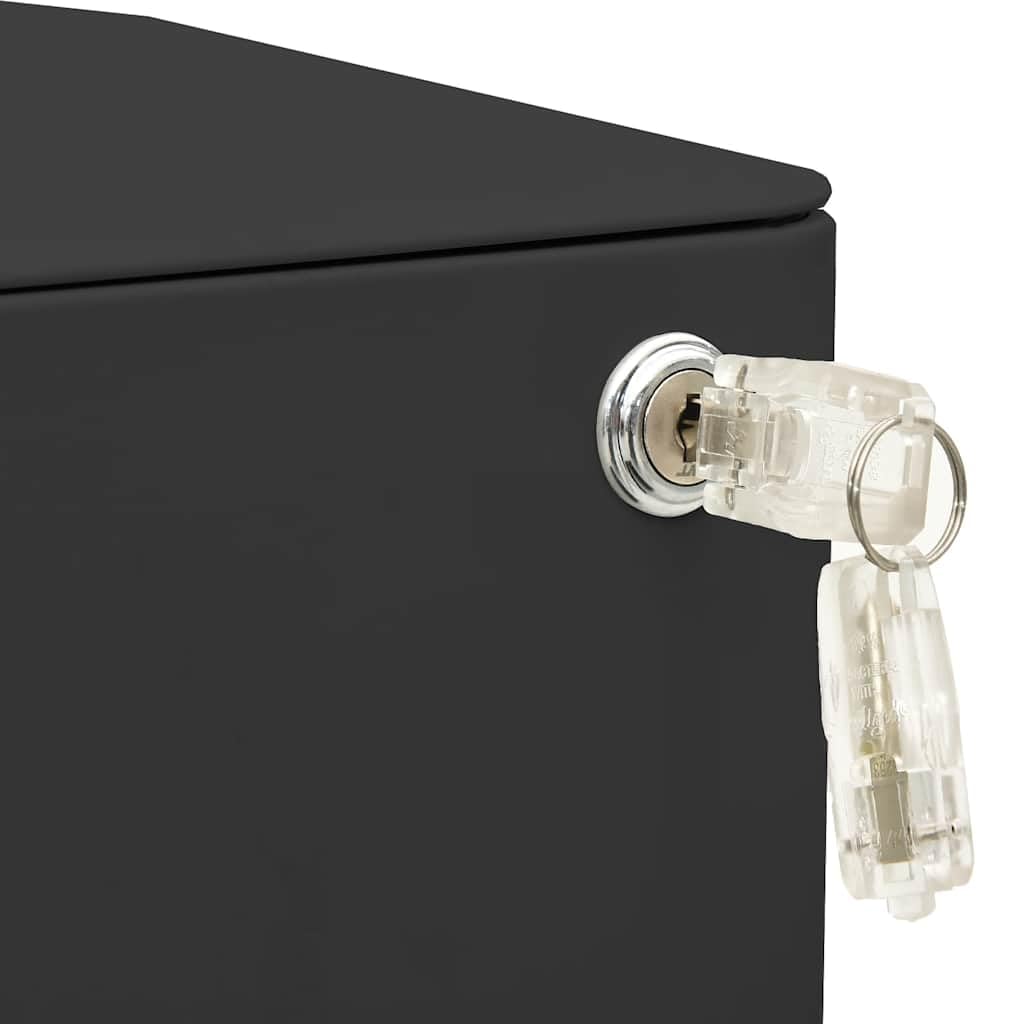 Aktenschrank mit Rollen Anthrazit Stahl 30x45x59 cm Büroschrank abschließbar mit 3 Schubladen und Schloss für Hängeregistratur, Rollcontainer mit Fachboden und Schlüssel für Homeoffice