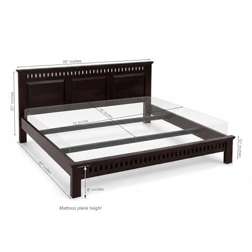 Image of SONA ART & CRAFTS Kuber Solid Sheesham Wood King Size Platform Bed Without Storage | Wooden King Size Cot Bed | Double Bed for Home - Walnut Finish (Assembly Included)