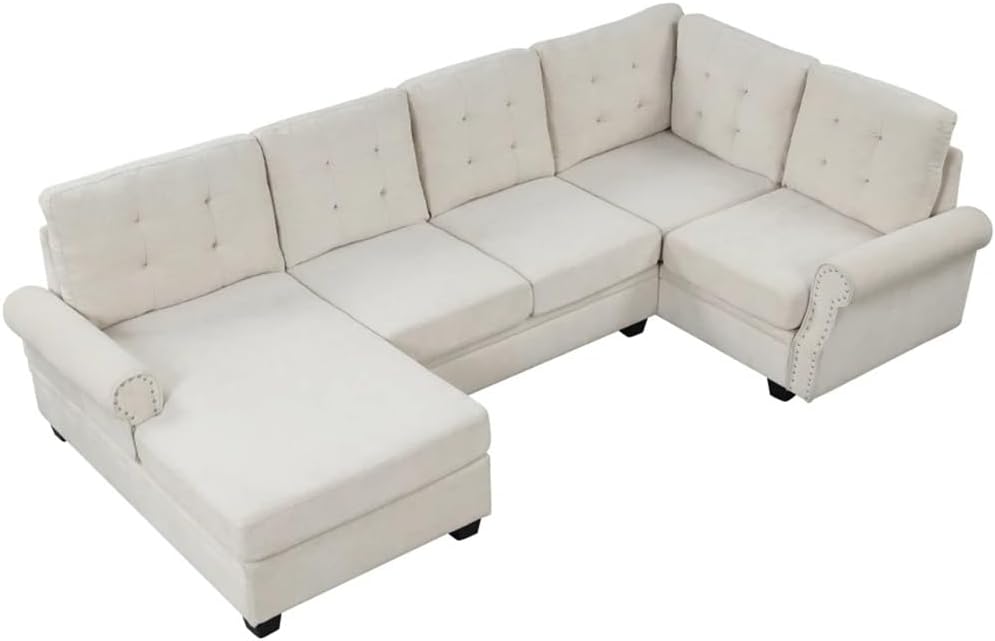 120" U-Shaped Sofa,Upholstered Linen Fabric,Corner Sectional with Tufted Back Cushion,for Living Room,Office