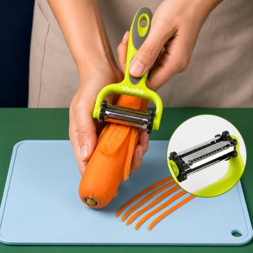 Image of 3-in-1 Stainless Steel Vegetable & Fruit Peeler | Straight, Serrated, and Julienne Blades | Sharp Multipurpose Peeler for Kitchen, Salad, Garnishing & Professional Use