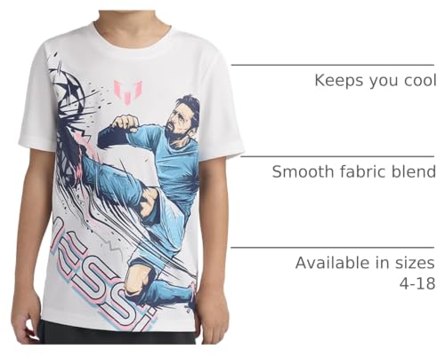 Image of Messi Boys' Lifestyle Short Sleeve Top, Loose-Fit Shirt with Logo, Comfortable, All-Day Wear