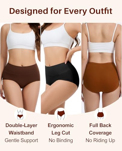 Image of Sunm Boutique Combed Cotton Underwear for Women, High Waisted Soft Briefs | Full Coverage Breathable Stretch Comfy Ladies Panties for Sensitive Skin Postpartum Yoga Work Everyday Wear