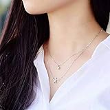 Stil: Frauen Good dress S925 Silber Halskette Weibliche Seestern Doppel Halskette Schlüsselbein Kette Mode Single Diamant Fünfzackigen Stern Set Kette, Silber, Wie Gezeigt