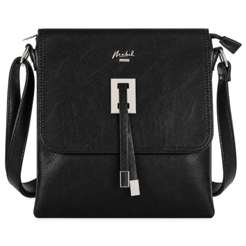 Image of Mabel London - Women’s Cross Body Handbags - Trendy Long Shoulder Strap Messenger Bags in Various Styles - (Design 1 - Black)