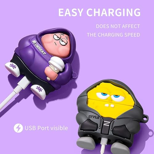 Image of Silicone Case Compatible for Apple Airpods 4 (2024) Cute Design for AirPods 4 with Active Noise Cancellation (ANC) with Keychain Hook Shockproof Protective Case (Spong-B0B)