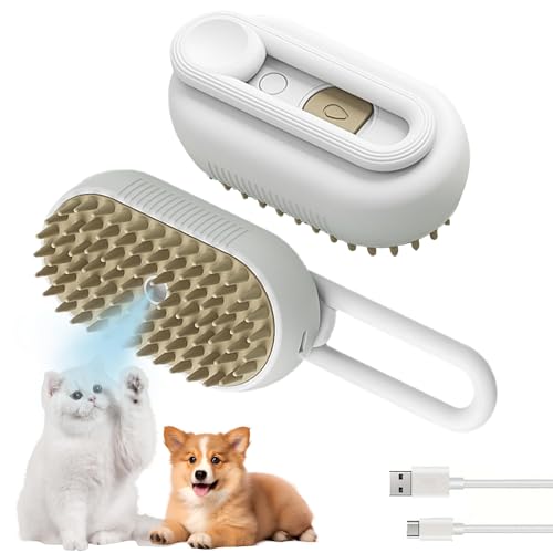 Image of 3-in-1 Cat Grooming Brush - Water Spray & Self-Cleaning Shedding Brush for Cats & Dogs - Pet Hair Removal & Massage Comb for Long & Short Hair (White)