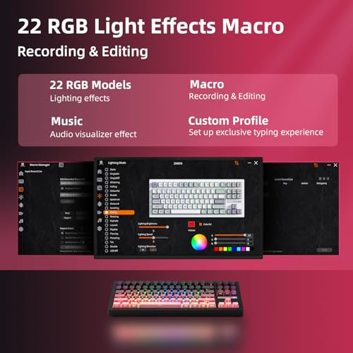 Image of ZORNHER ZH870 Wireless Mechanical Gaming Keyboard,80% Pink & Purple Custom Creamy Sound Keyboard with Shine Through PBT Keycaps,Pre-lubed Linear Switches,Hot-Swappable,RGB Backlit,2.4GHz /USB-C /BT5.0