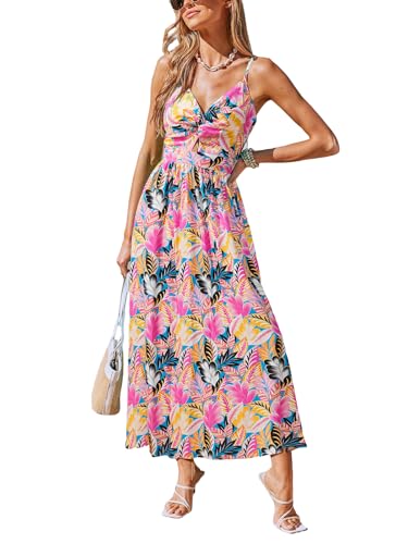 Image of CUPSHE Women's Maxi Dress Floral Print Twisted V Neck Sleeveless Long Dress Summer Casual Dress