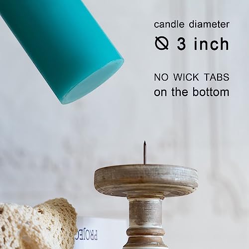 Mozeal 22.99 3 Inch X 4 Inch Hand-Poured Unscented Candle,Dripless Pillar Candle Set Of 3,Long Clean Burning,Approx 72 Hours Burn Time,Rustic Country Style,Wedding,Dinner,Christmas And Home Decor,Turquoise Teal thumb #3