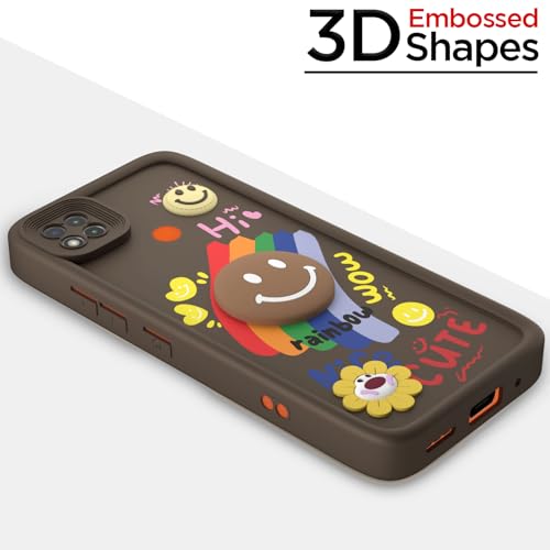 Image of Pikkme Back Cover for Mi Redmi 10A / Redmi 9 / Redmi 9C / 9 Activ /Poco C31 | Soft Silicone| Cute Rainbow Smile & 3D Cartoon Flower Design | Shockproof Raised Camera Protection Bumper Case (Brown)