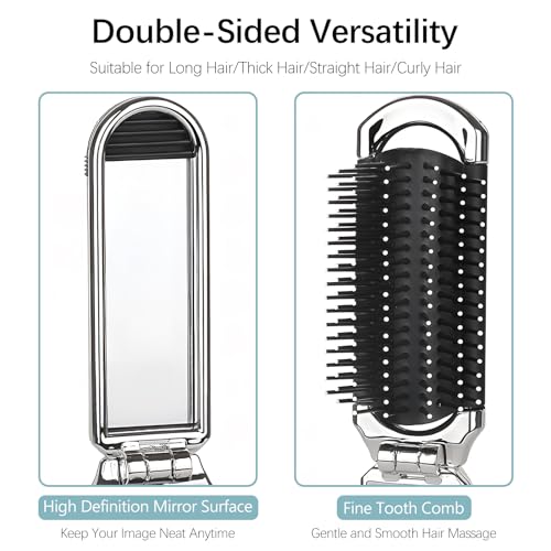 Cepillo de cabello de viaje con espejo plegable compacto miniatura 3