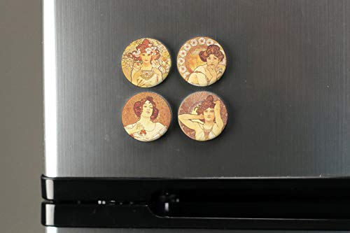 Buttonsmith Mucha Gemstones Magnet Set - Set Of 4 1.25" Magnets - Made In The Usa #TOP3