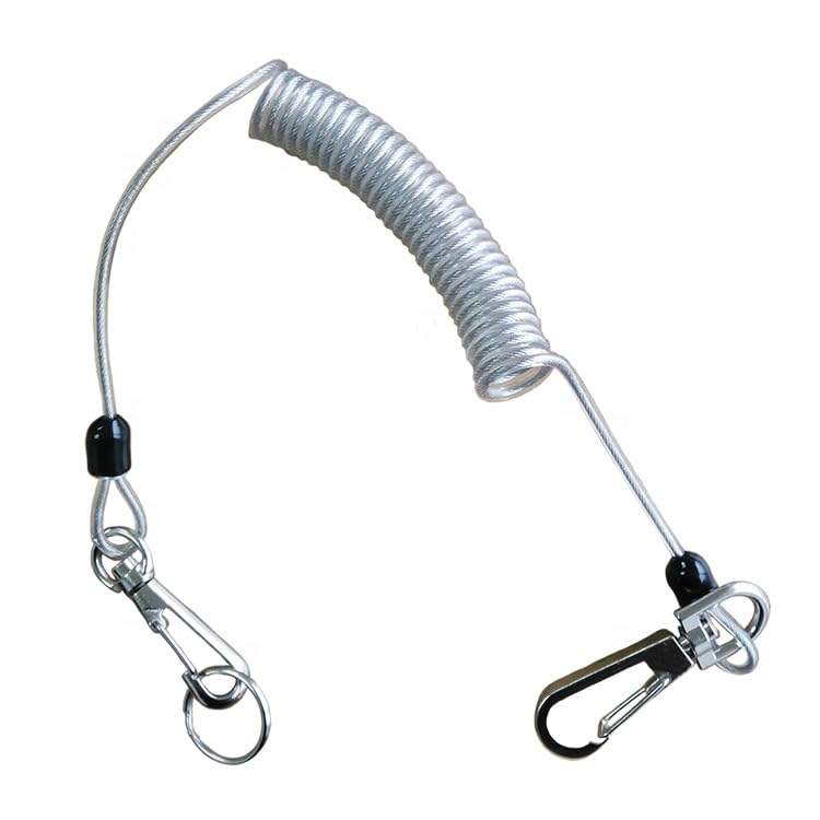 Spring Coil Safety Tool Lanyard, 30cm-1.6m Stretch, 25kg Capacity, PU Steel Construction, Silver And Black