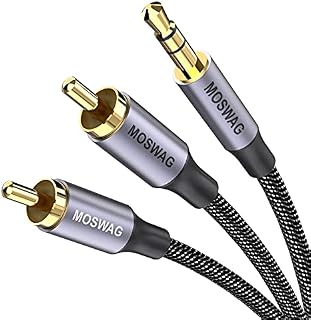 MOSWAG 3.5mm to 2RCA Male Cable Audio Adapter 6.6ft/2M RCA Auxiliary Hi-Fi Sound Shielded Stereo RCA Y Splitter Cable Cord Metal Shell Compatible with Smartphone Speakers Tablet HDTV MP3 Player