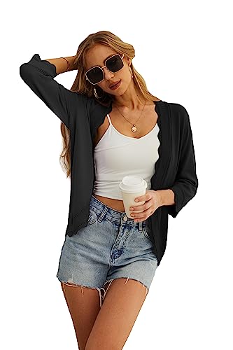 Grecerelle GC8083-C-BLACK-S-FBA2 Women'S 3/4 Sleeve Summer Cardigan Lightweight Casual Open-Front Cropped Shrug Sweaters thumb #4