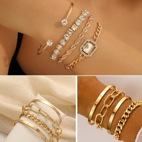 57pcs Gold Jewelry Set With 3 PCS Necklace, 12 PCS Bracelet,20pcs Hoop Stud Earrings,22pcs rings set For Women For Birthday Gifts2