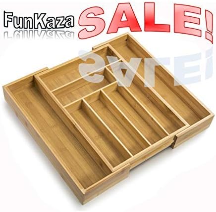 PDTXCLS SPPRANDOM YuanKanJu FunKaza Bamboo Expandable Drawer Organizer, Premium Cutlery and Utensil Tray, 100% Bamboo, Adjustable Grooved Drawer Divider (8 Compartments Sections)