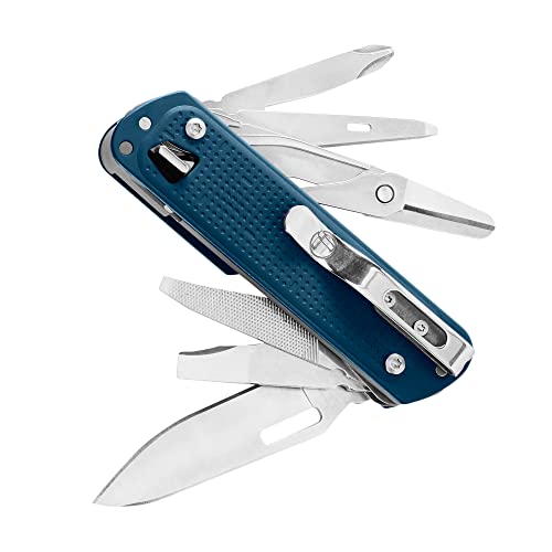 Leatherman, Free T4 Multitool And Edc Knife With Magnetic Locking And One Hand Accessible, Made In The Usa, Stainless, Navy #TOP1
