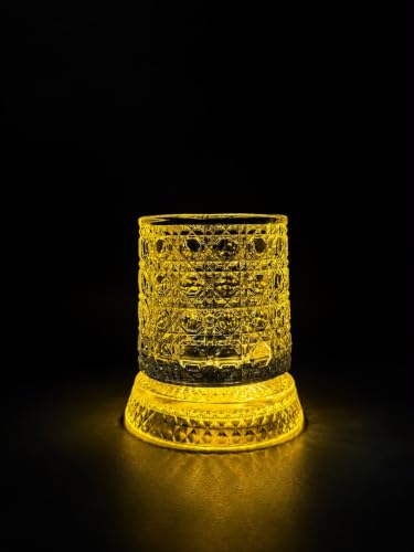 Image of IndElite Luxury Rotating Whiskey Glass | Crystal Cut Spinning Whisky Glass with LED Light Coaster | Premium Barware Gift for Men & Whiskey Enthusiasts (Pack of 1)