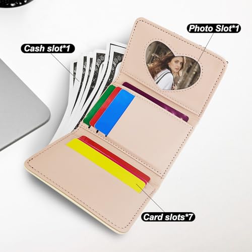 Trifold Wallets for Women, PU Cartoon Printed Multi Slot Cute Coin Purse With Buckle and Heart Shaped ID Window, Women’s Short Wallet for Travel and Dating (blue)4