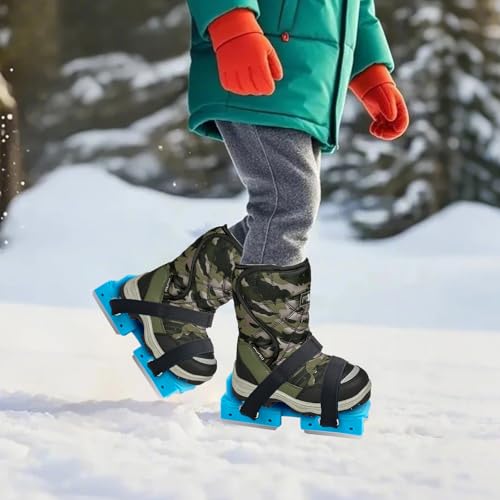 Winter Toddler Ice Skates, Adjustable Double Runner Ice Skates with Hook and Loop Fastener Straps, Blue Double Blade Ice Skates for Kids Toddler Training Shoes Beginner