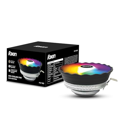 Image of Foxin FCF 002 CPU Cooling Fan with Rainbow LED | CPU Cooler 120mm RGB Fan | Hydramatic Bearing | 1500 RPM & Airflow 48 CFM | 3-Pin | Compatible with Intel LGA1700 /115X /1200 & AMD AM2 /AM3 /AM4 /AM5