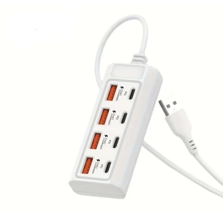 8-in-1 USB Hub with 4 USB Fast Charging Ports and 4 PD Type-C Ports, White-image-28