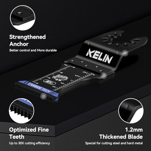 Image of KELIN 6 PCS Carbide and Titanium Multitool Blades Kit, Heavy Duty Oscillating Tool Saw Blades for Steel Bolts Screws Metal Wood Cutting with Hangable Case, Universal Interface Fit Bosch Fein Dewalt