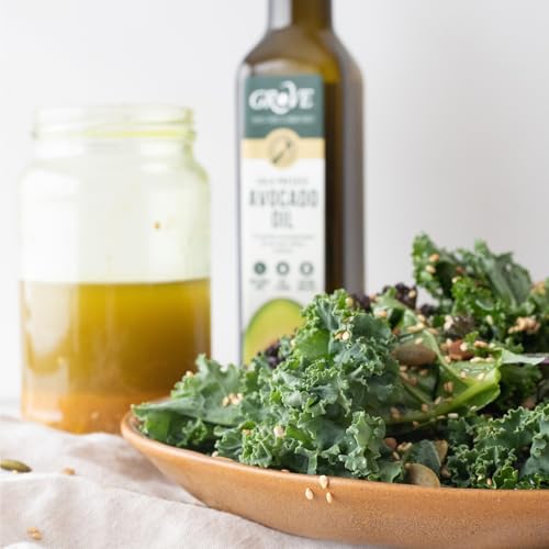 Image of Grove Extra Virgin Avocado Oil - Cold Pressed, High Heat Cooking, 500ml | Plant Based, Vegan, Gluten Free, 100% Natural, High Smoke Point Cooking Oil with 32 Whole Avocados in Every Bottle