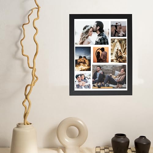 Image of 7 Images Customised Wood Photo Collage Vertical Rectangular Frame For Birthday,Anniversary,Wedding Gift,Personalized Collage Gift,Wall Photo Frame,6X8 Inch,Black