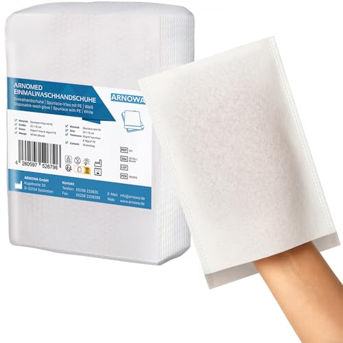 50x ARNOMED® Gant de Toilette Jetable en Molleton Hydrofuge, Gants de Toilette Jetable pour Adultes & Bébés, Gant de Toilettes Jetable Doux & Souple, Gant de Toilette...