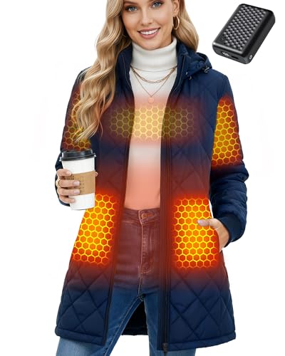 Wulcea Women Heated Jacket Battery Pack Included Rechargeable 12v 7.4v Work Coat Waterproof Warm Puffer Fleece Clothing Apparel Electric USB Self Heating Sweater Sweatshirt Vest Hoodie Black