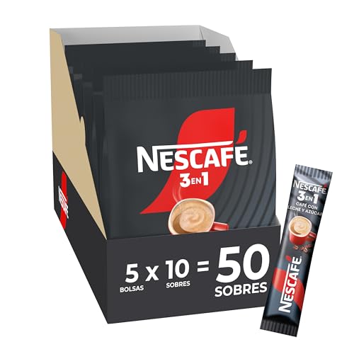 NESCAFÉ Café con leche y azúcar 3en1 5 bolsas de 10 sobres (total 50 sobres)