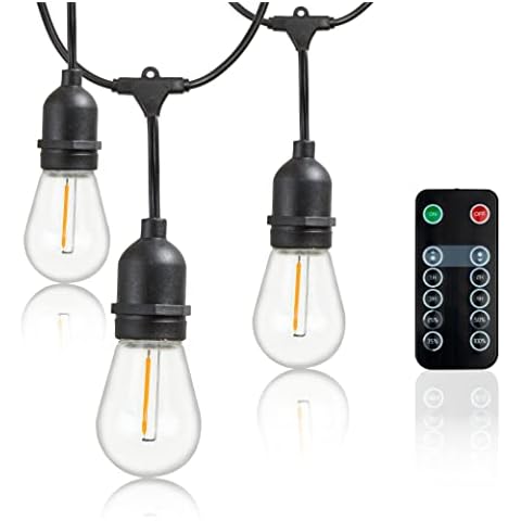 Newhouse Lighting LED String Lights with Weatherproof Technology, Dimmable with Wireless Remote Control, 48ft and 16 (15+1 free) LED Light Bulbs Included, Black (CSTRINGLEDDIM) Cover