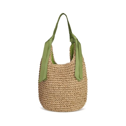HuiYStar Stroh-Strandtaschen für Damen, Große Sommerliche Gewebte Tragetasche Schulterhandtasche, Rattan Hobo Purse