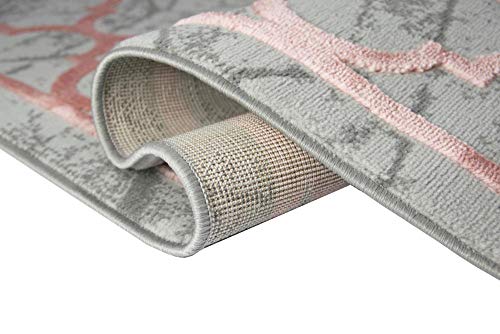 CARPETIA Teppich Wohnzimmerteppich marokkanisches Muster grau rosa Größe 80x150 cm – Bild 6