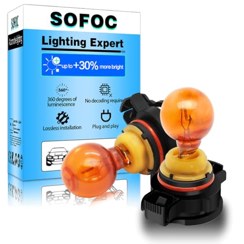SOFOC PSY24W Bombilla 12V Intermitente Delantero Ámbar Amarillo Luz de Niebla Reemplazo Bombilla Halógena 24W 2Piezas