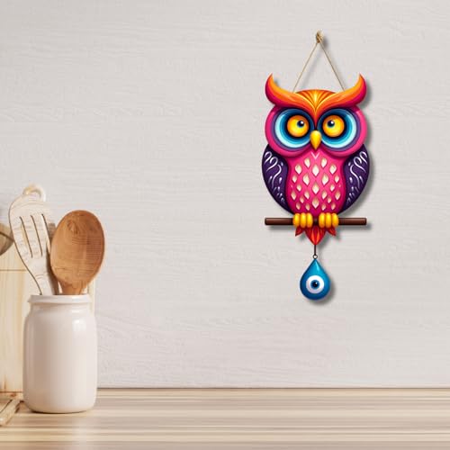 Image of GiftOday Owl Shape Wooden Wall Hanging For Kitchen Decor | Evil Eye Decoration Livingroom, Dining Room | Modern Artwork | Designer Mdf Item | Wall Hanging Ornament Door Decorative (18 x 30 CM)